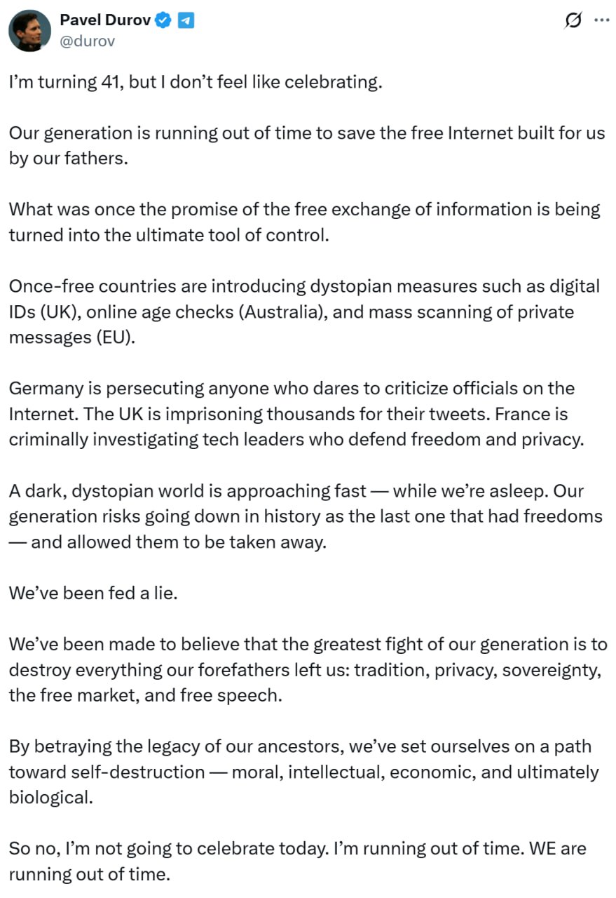 JUST IN - Telegram founder says Germany is persecuting anyone who dares to criticize officials on th