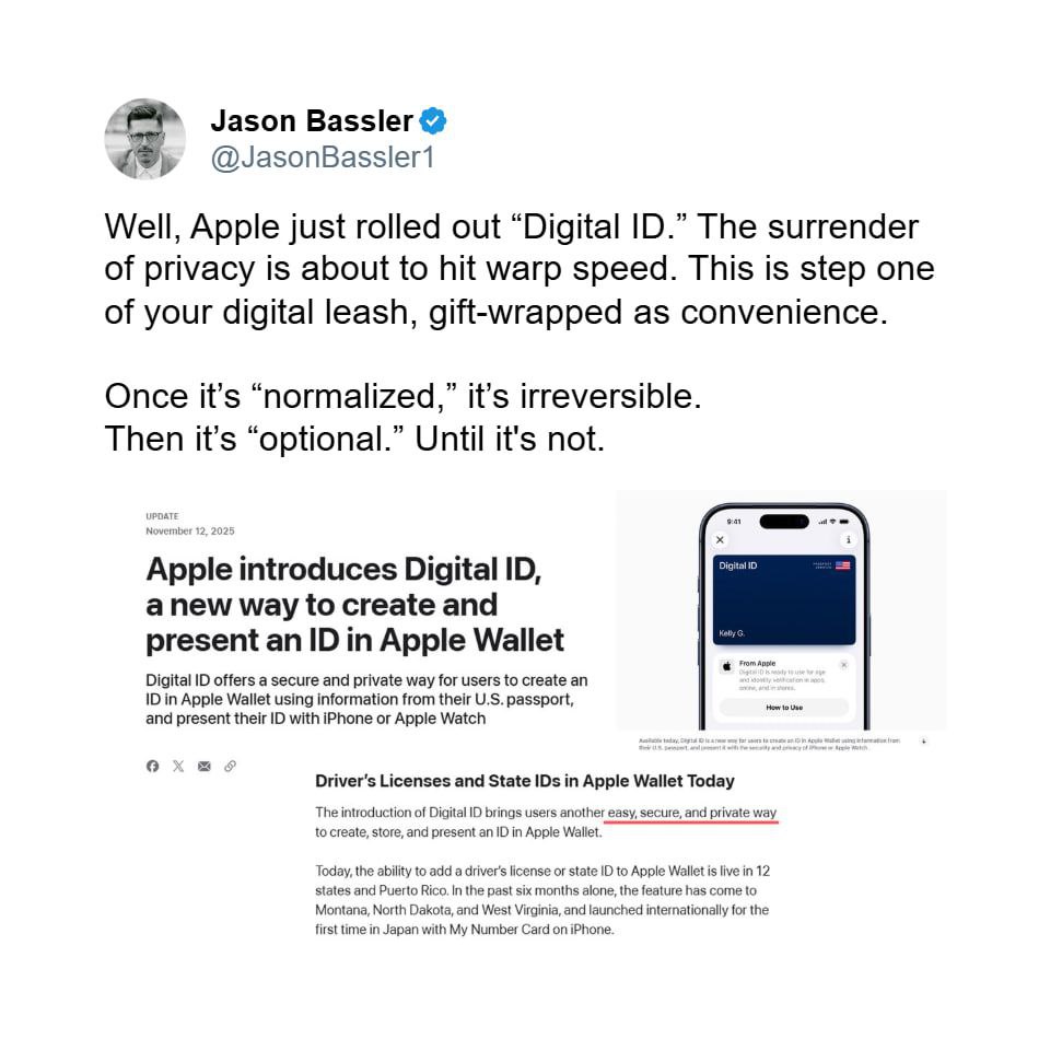 "We’re cooked, fam.
Apple just made digital identity cool.
Once the trendsetters adopt it, opt-out b